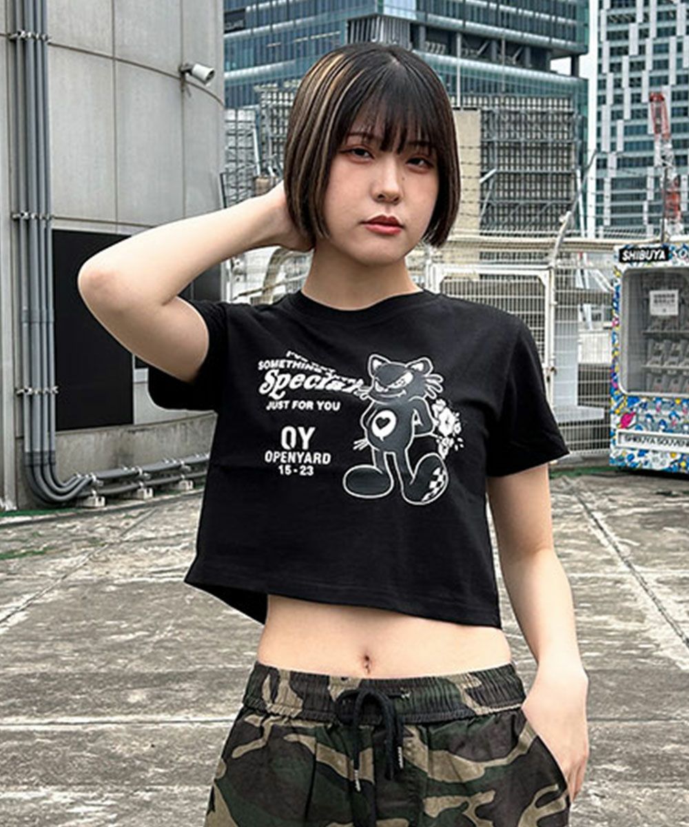 即納 OY オーワイ 正規品 ブラックキャット クロップ 半袖Tシャツ/全3 
