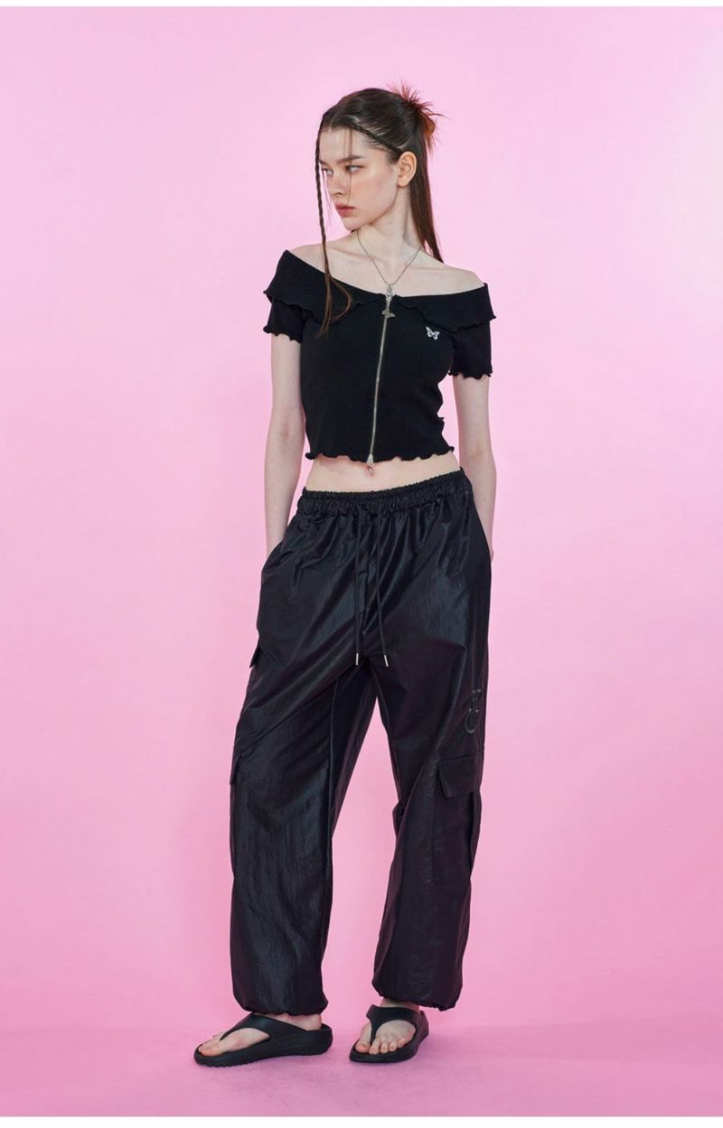 NASTY FANCY CLUB NAVID 2 WAY OFF SHOULDER COLLAR ZIP UP オフ