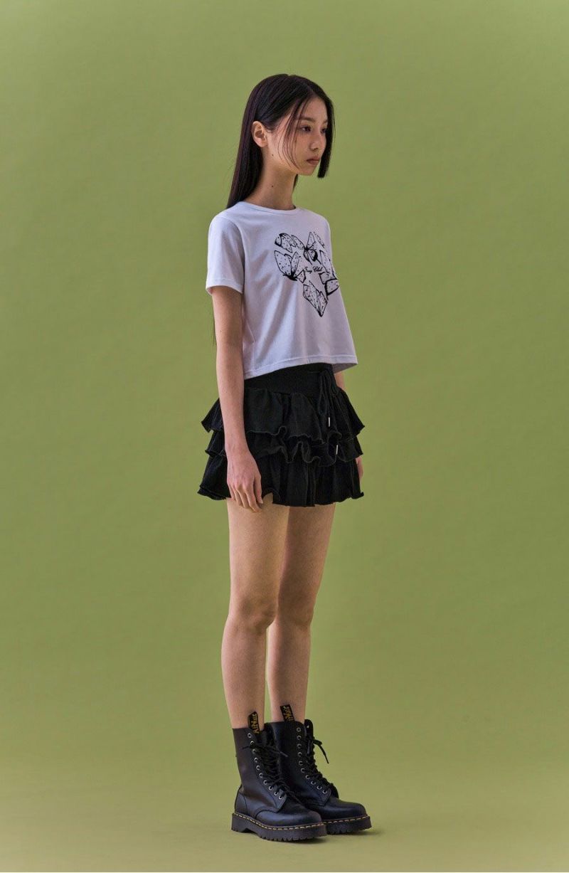 ☆NASTY FANCY CLUB☆ NF Heart Butterfly Crop Tee WHITE F24QB NASTY FANCY CLUB HEART BUTTERFLY CROP TEE ナスティー