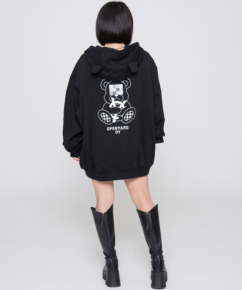 【超人気】oy ジップ パーカー オードリー グレー 黒 クマ モザイク 耳 美 OY/オーワイ』 MOSAIC ODOLLY HOODIE ZIP UP/モザイクオードリー
