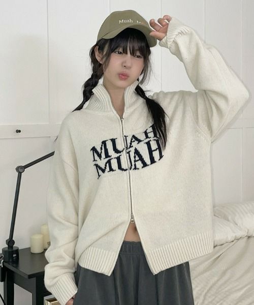 muahmuah ムーアムーア LAMBSWOOL JACQUARD KNIT ZIPUP