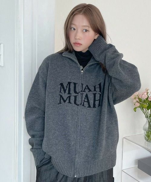 muahmuah ムーアムーア LAMBSWOOL JACQUARD KNIT ZIPUP