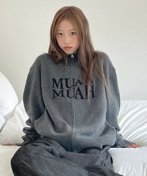 【muahmuah】★人気★ラムスウールジャカードニットジップアップ muahmuah ムーアムーア LAMBSWOOL JACQUARD KNIT ZIPUP