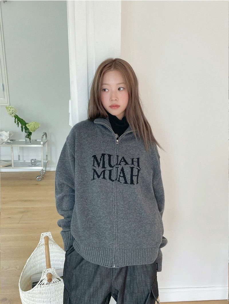 muahmuah ムーアムーア LAMBSWOOL JACQUARD KNIT ZIPUP