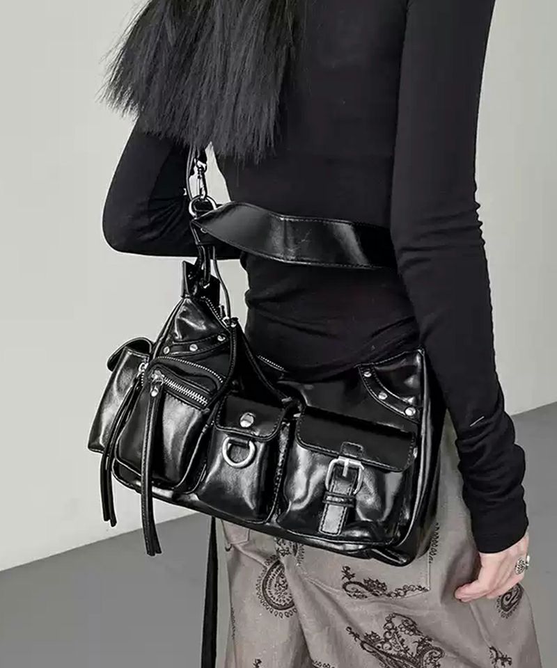 DAESE Select マルチポケット フェイクレザーショルダーバッグ/全4色